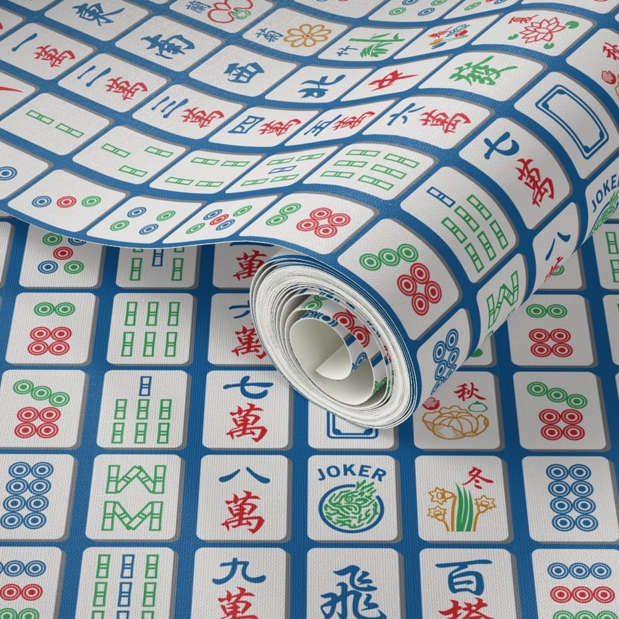 azulejos, juego, asiático, azulejo, azul, tarjetas, chino, dominó, japonés,  solitario, dominó chino | Spoonflower
