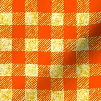 1" batik gingham - yellow on solar orange