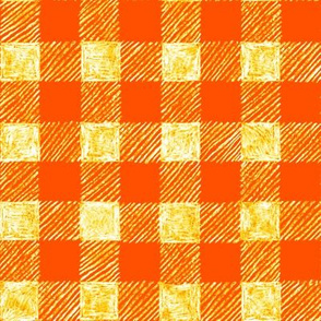 1" batik gingham - yellow on solar orange