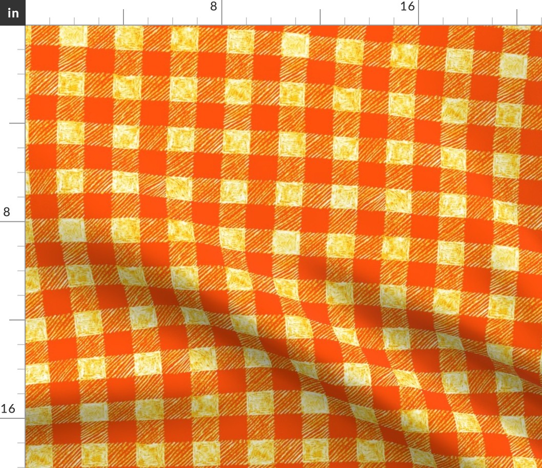 1" batik gingham - yellow on solar orange