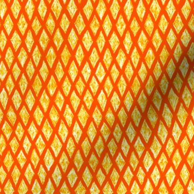 batik diamonds - white and yellow on solar orange