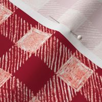 1" batik gingham - cranberry red and white/pink