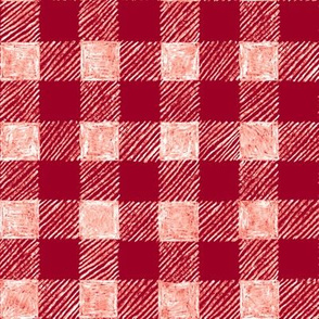 1" batik gingham - cranberry red and white/pink