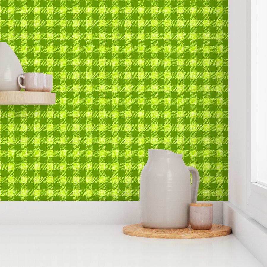 5/8" batik gingham - bright lime and white