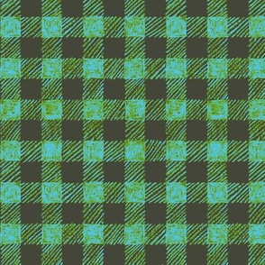 5/8" batik gingham - khaki, leaf green and sky blue