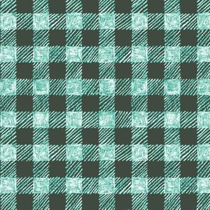 5/8" batik gingham - khaki, teal and white