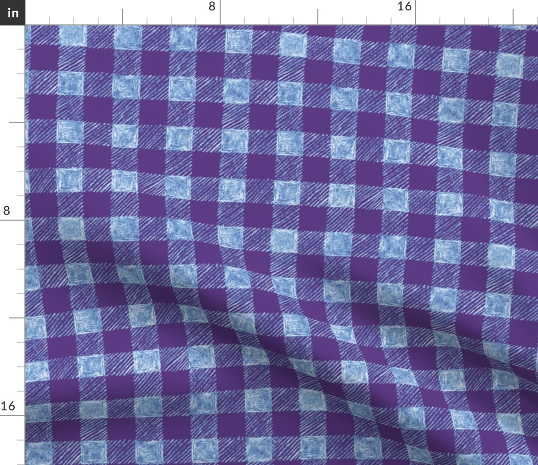 1" batik gingham - purple, blue and white
