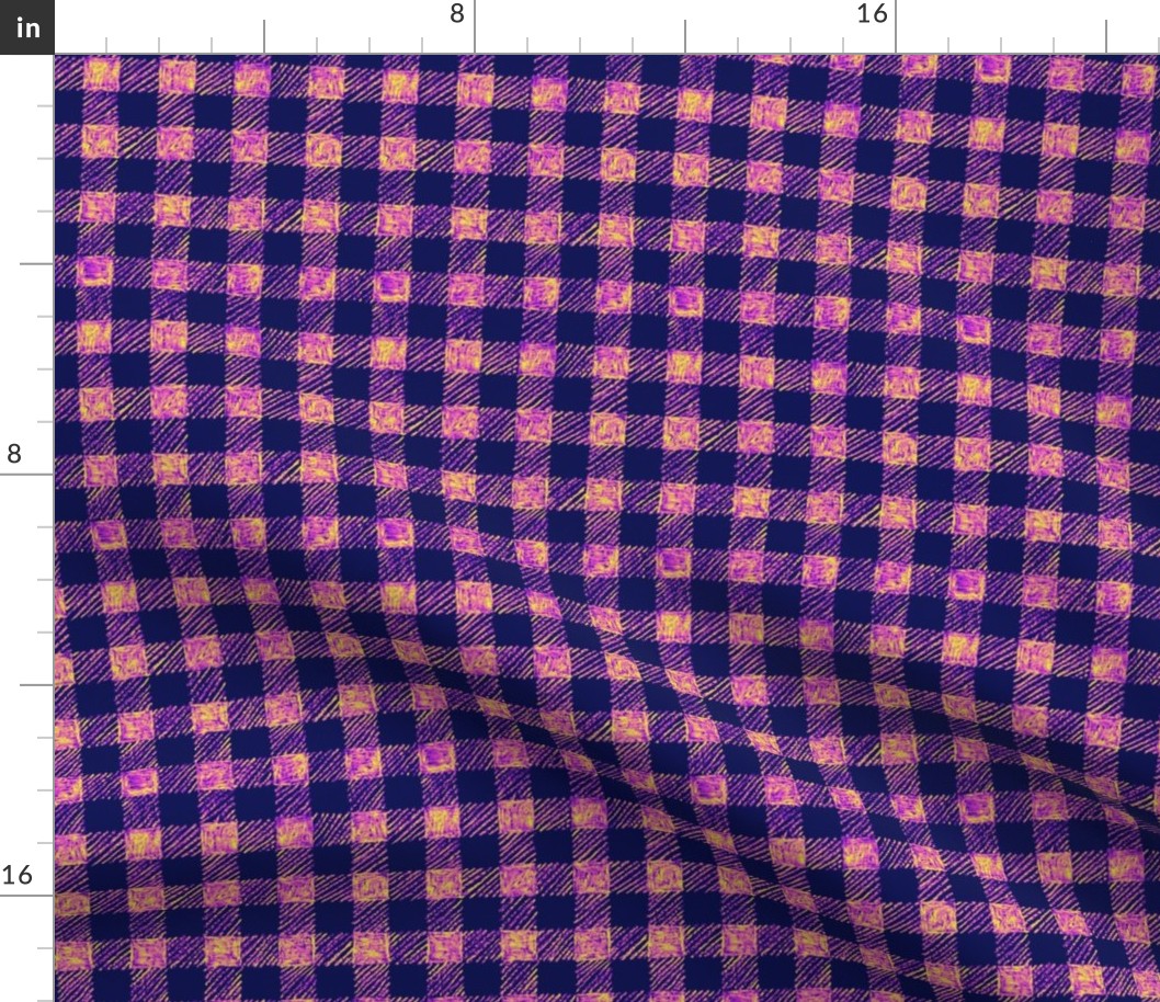 5/8" batik gingham - navy, purple, pink and yellow
