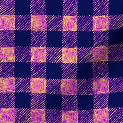 1" batik gingham -navy, purple, pink and yellow
