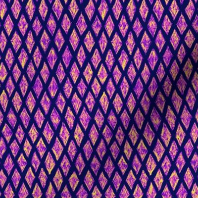 batik diamonds - purple, pink and yellow on dark blue