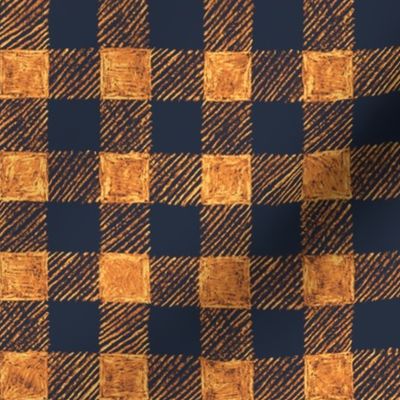 1" batik gingham - navy, brown, copper, gold