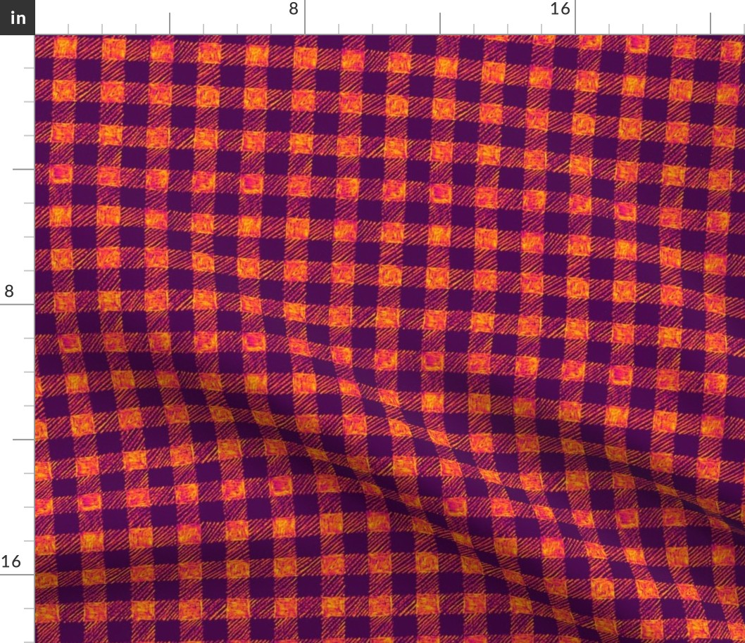 5/8" batik gingham - purple and orange