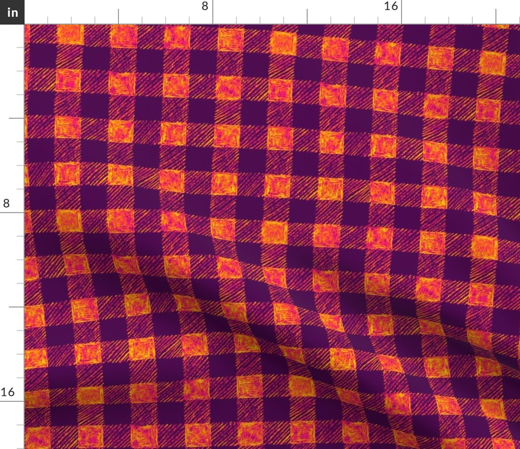 1" batik gingham - purple and orange