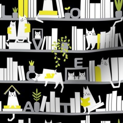 Small scale //Bookshelf//Library Cats//Black background