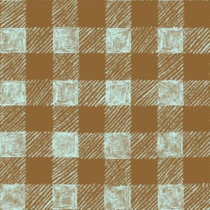 1" batik gingham - antique light blue and brown