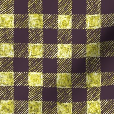 1" batik gingham - midsummer mauve, gold and white