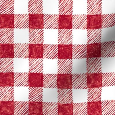 1" crayon gingham,  cranberry red on white