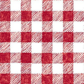 1" crayon gingham,  cranberry red on white