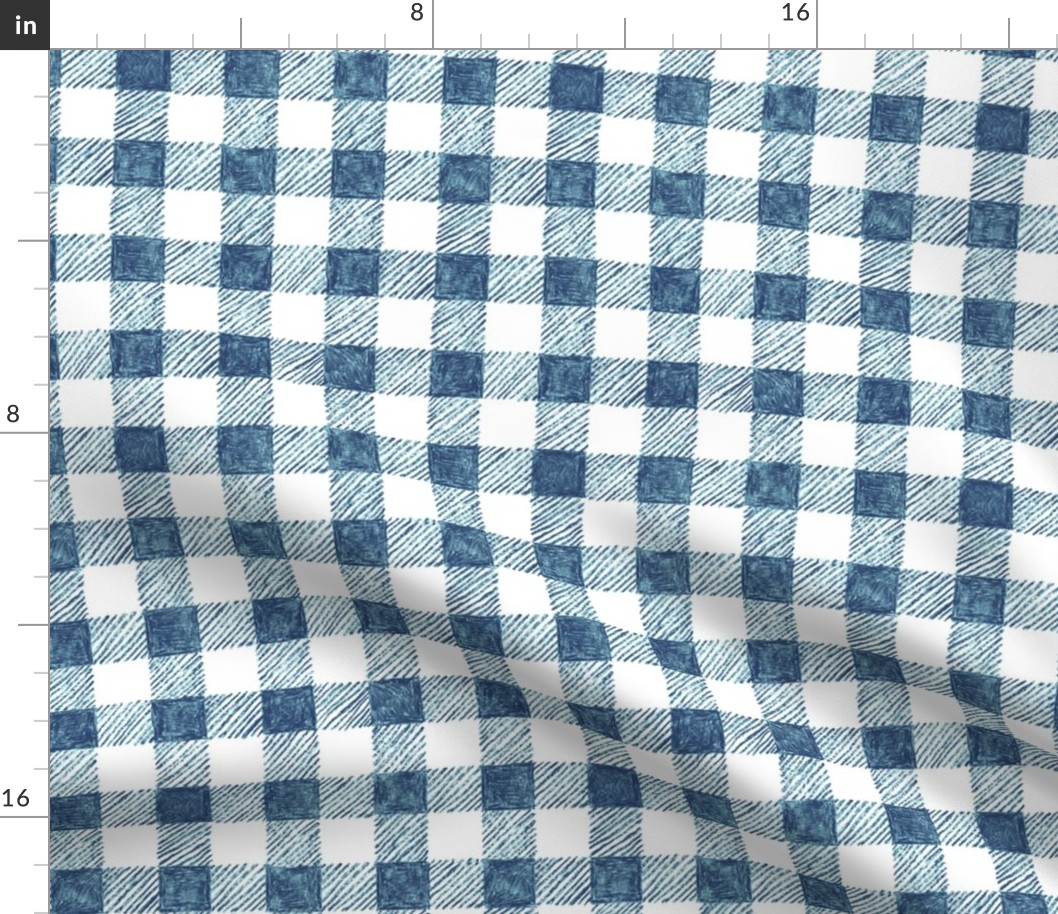 1" crayon gingham, navy blue on white