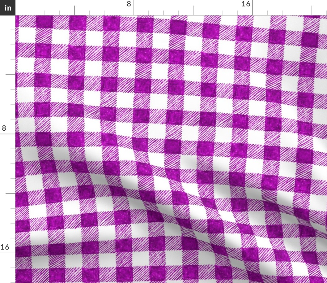 1" crayon gingham, bright plum on white