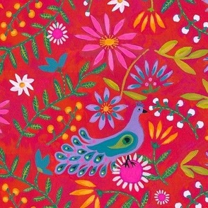 Mexican Peacock and Flowers