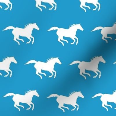 Running Horses Bright Blue & White