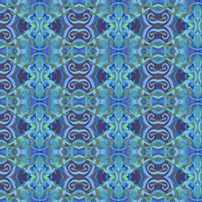 Geometric Swirls in Blues and Green