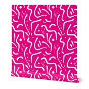 Abstract Tribal Lines - white on hot pink, medium 