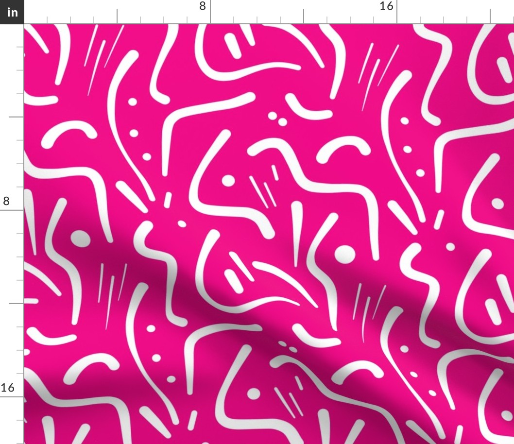 Abstract Tribal Lines - white on hot pink, medium 