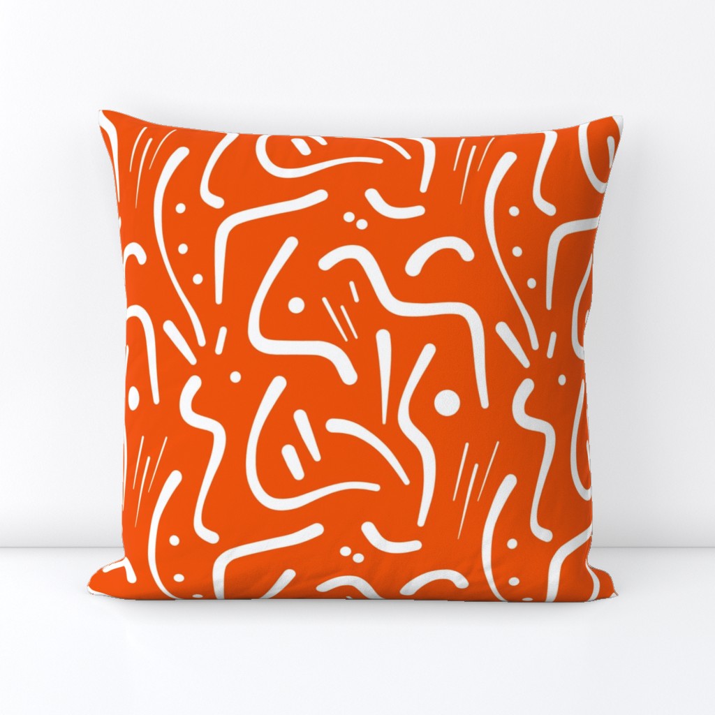 Abstract Tribal Lines - white on pumpkin orange, medium 