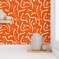 Abstract Tribal Lines - white on pumpkin orange, medium 