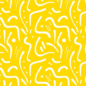 Abstract Tribal Lines - white on Sunshine yellow, medium 