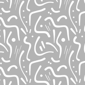 Abstract Tribal Lines - white on silver grey, medium 