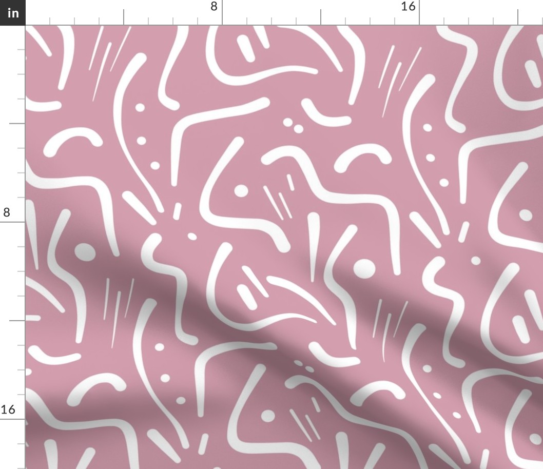 Abstract Tribal Lines - white on Dusky pink, medium 