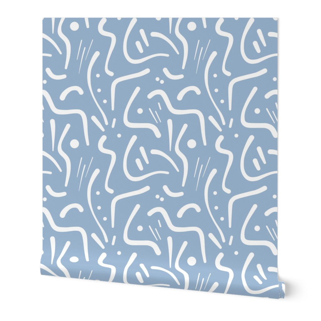 Abstract Tribal Lines - white on steel blue, medium 