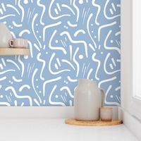 Abstract Tribal Lines - white on steel blue, medium 