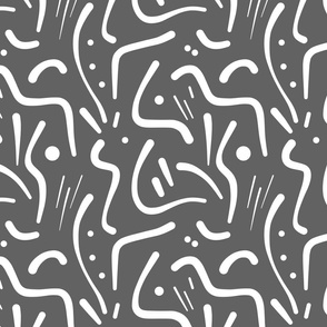 Abstract Tribal Lines - white on Grey, medium 