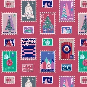 Vintage Christma stamps  - red 