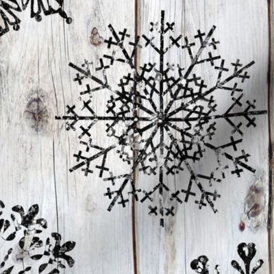 Black Glitter Snowflakes on Shiplap rotated - large scale