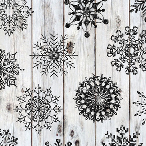 Black Glitter Snowflakes on Shiplap rotated - large scale