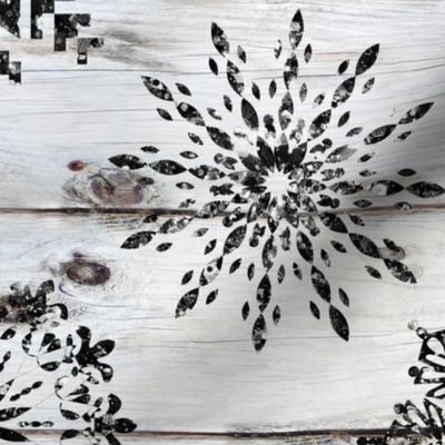 Black Glitter Snowflakes on Shiplap - large scale