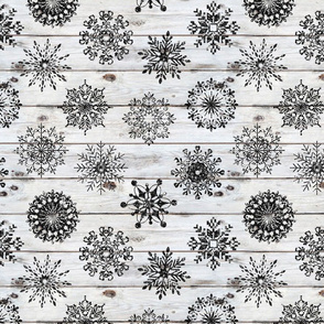 Black Glitter Snowflakes on Shiplap - medium scale