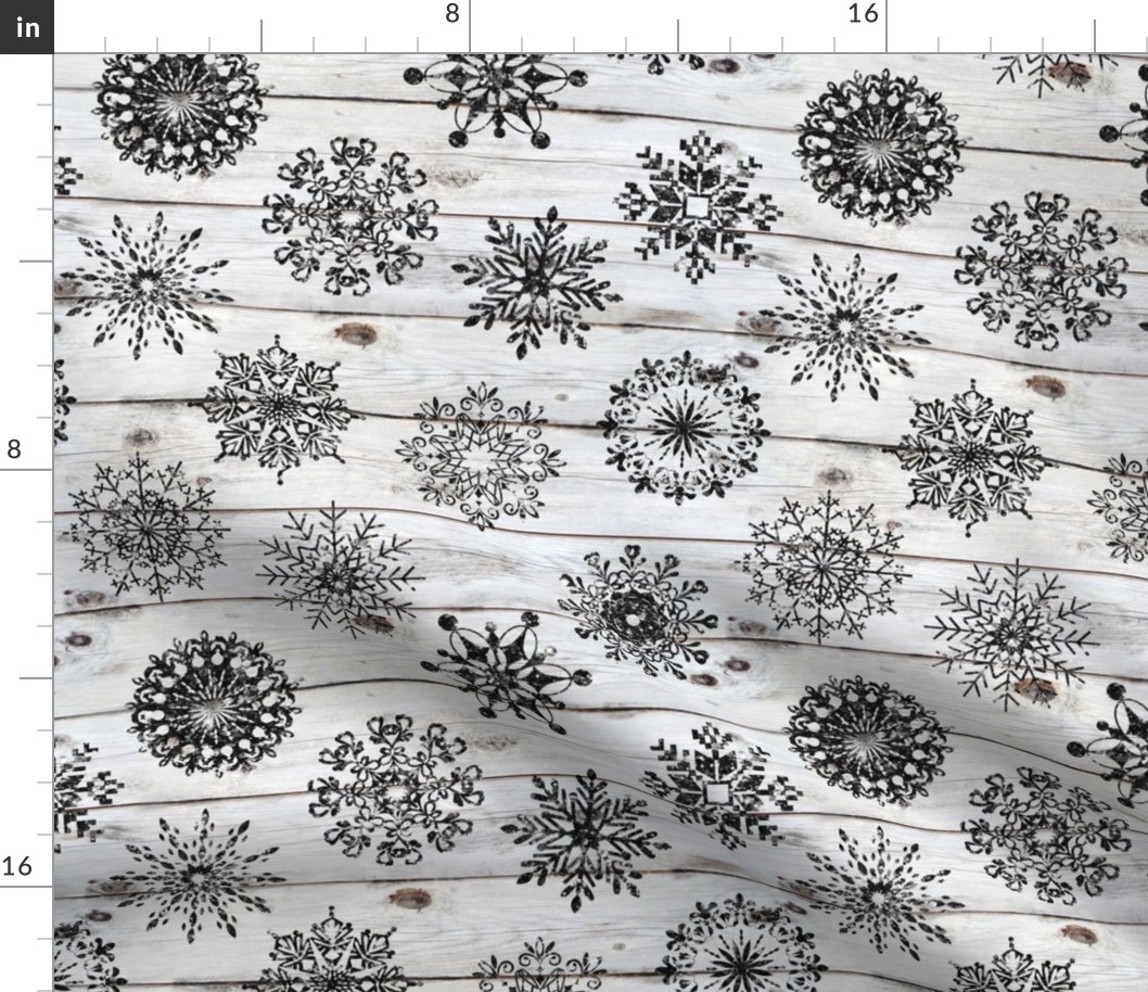 Black Glitter Snowflakes on Shiplap - medium scale