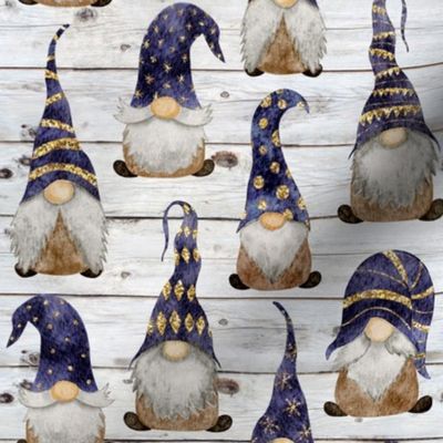 Navy Gnomes Gold Glitter on Shiplap - small scale