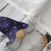 Navy Gnomes Gold Glitter on Shiplap - medium scale