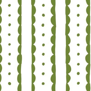 moss green scalloped stripes and polka dots