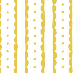 mustard yellow scalloped stripes and polka dots