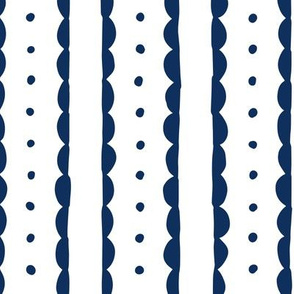 navy blue scalloped stripes and polka dots