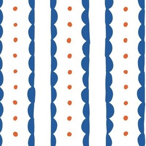 ocean blue scalloped stripes and papaya orange polka dots