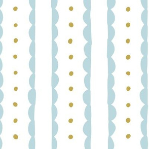 sky blue scalloped stripes and gold polka dots